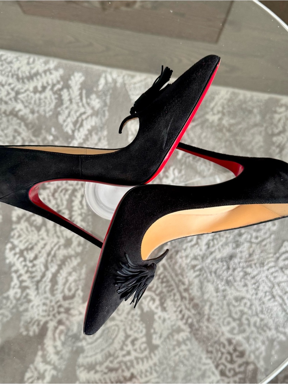 Christian Louboutin Black Suede Tassel Pointed-Toe Stiletto Pumps - Picture 4 of 8